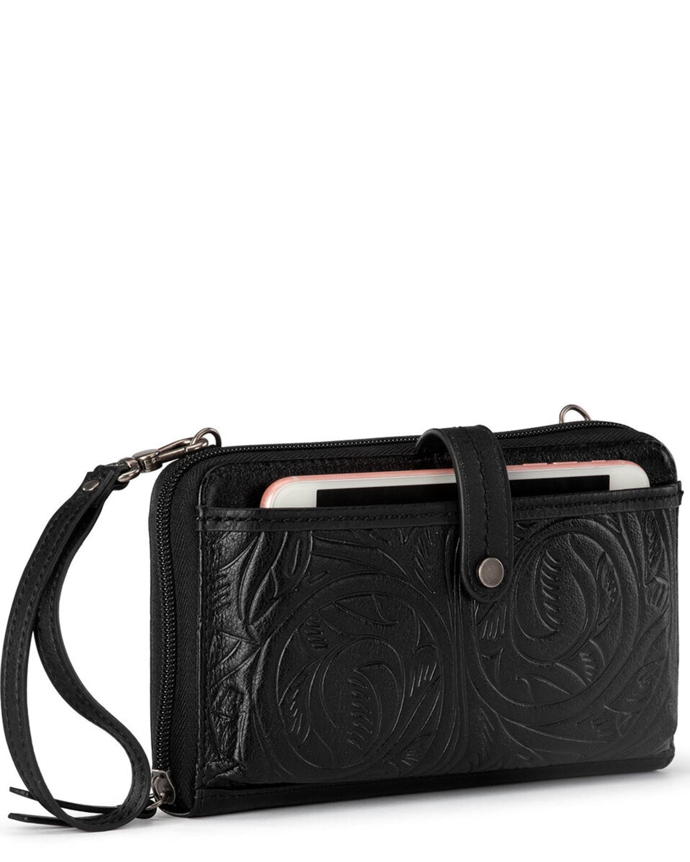 Iris Smartphone Wallet - Leather - Black Leaf Embossed