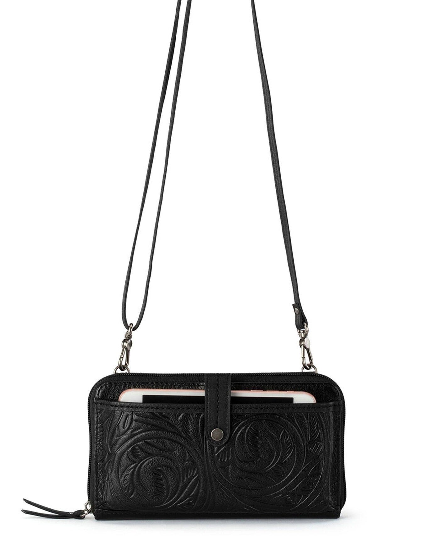 Iris Smartphone Wallet - Leather - Black Leaf Embossed