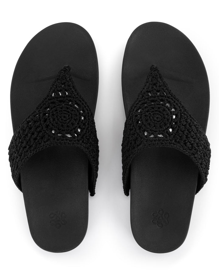 Everly Sandal - Hand Crochet - Black Medallion