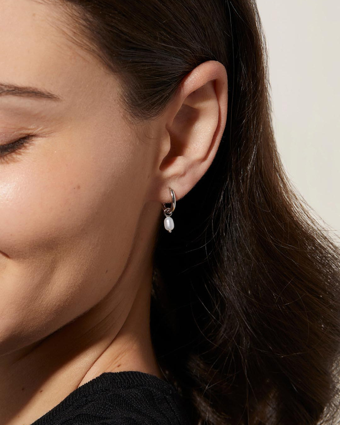 Pearl Huggie Hoops - Frida Silver