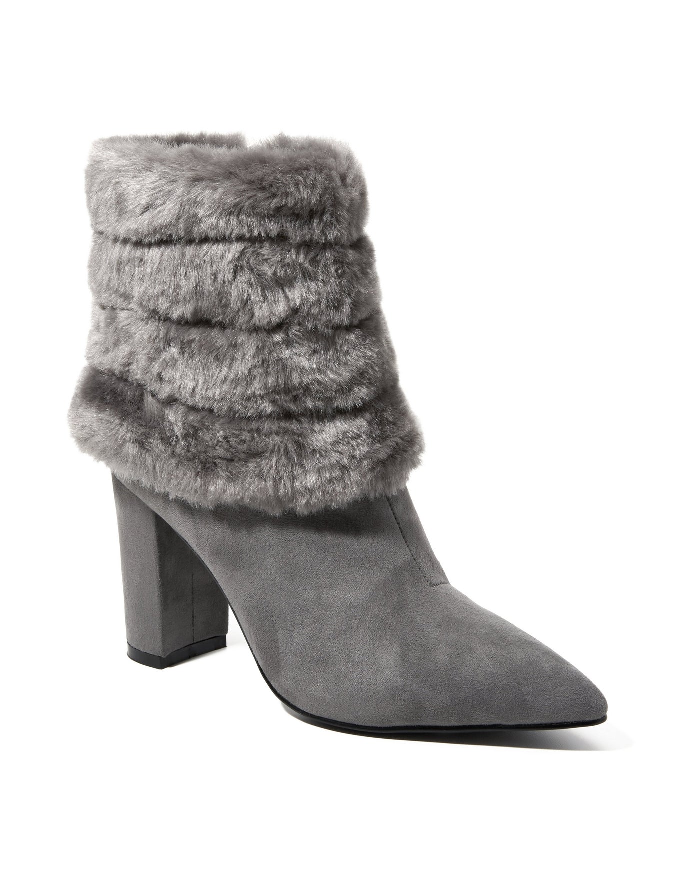 Fur Trim Suede Ankle Bootie Gray
