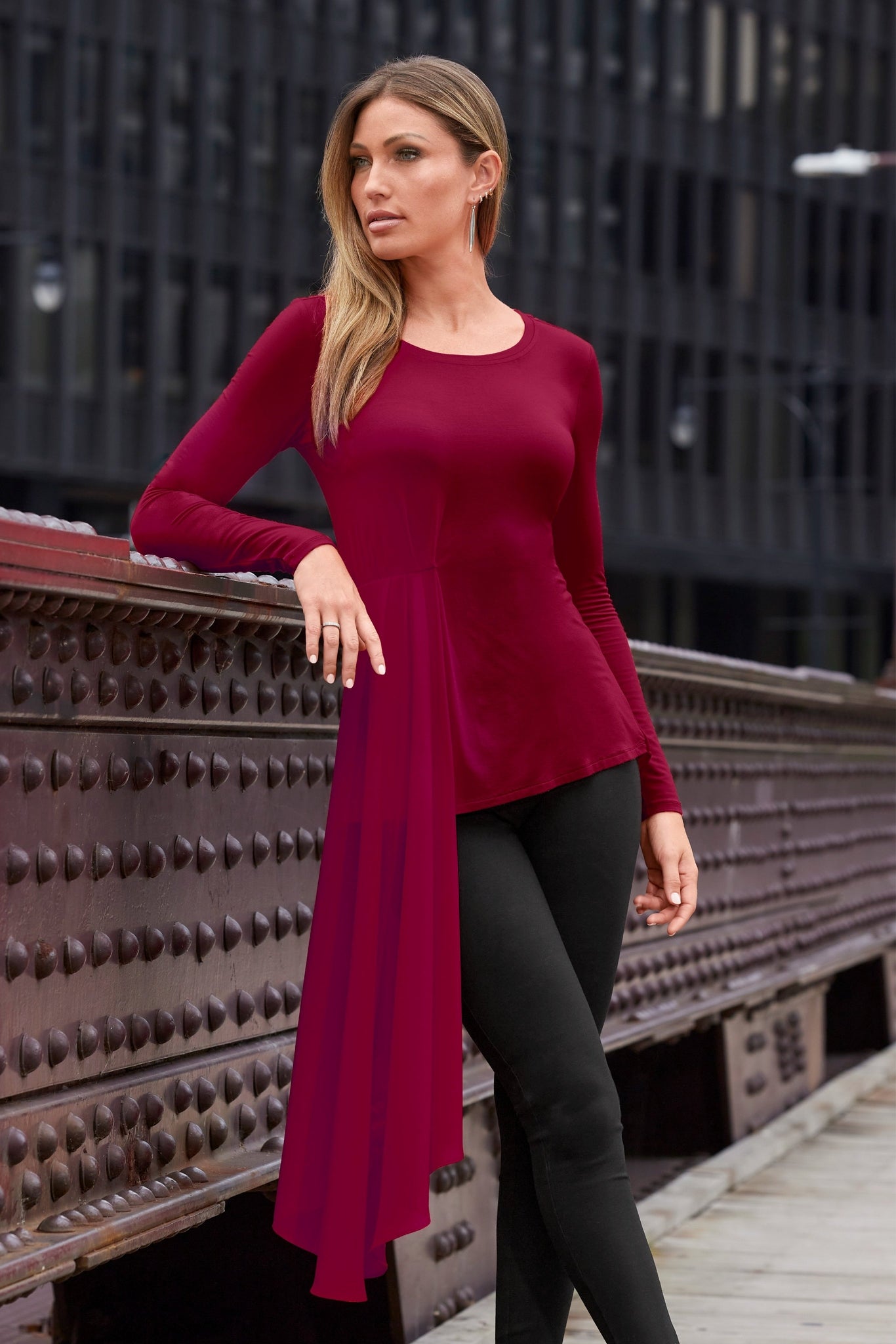 Chiffon Overlay Long Sleeve Top French Kiss