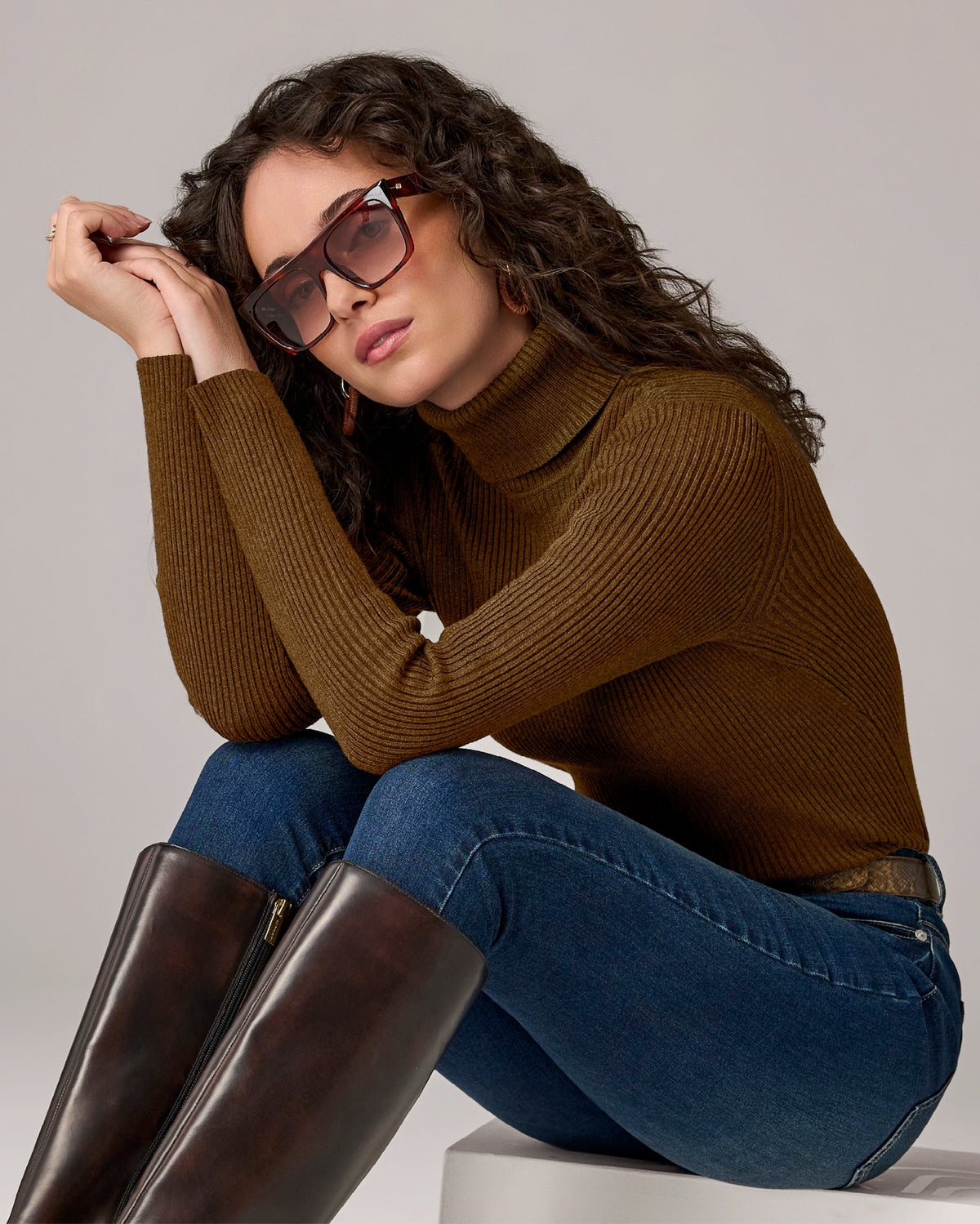 Ribbed Turtleneck Sweater Tortoise Shell