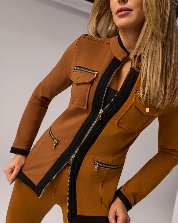 Chic Zippered Sport Coordinate Set Tortoise Shell