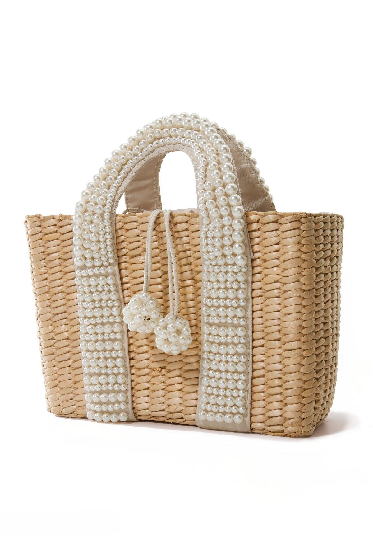 Pearl Embellished Straw Bag Natural