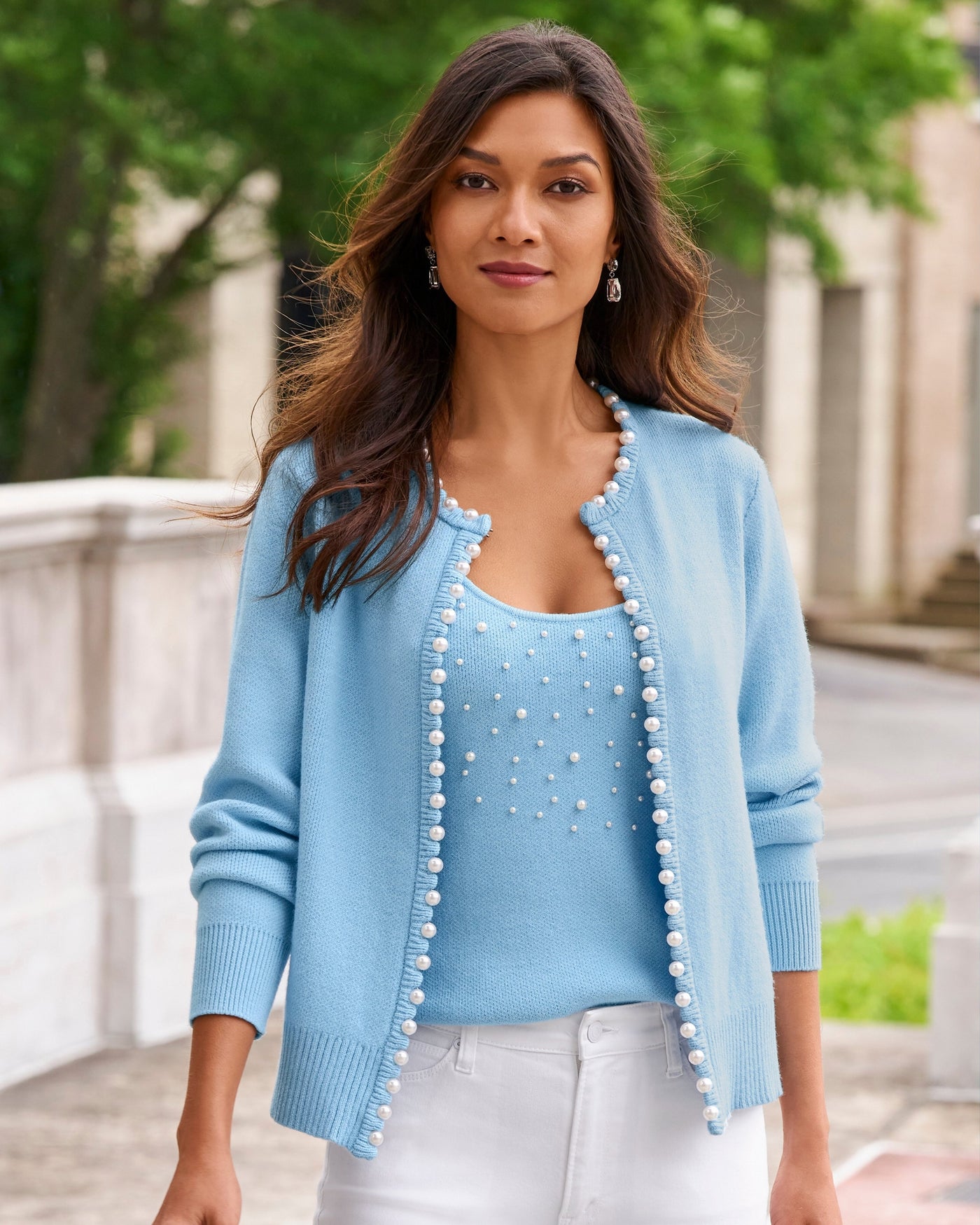 Pearl Trim Cardigan Airy Blue