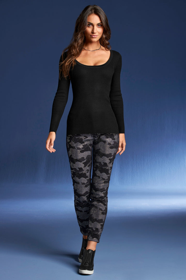 Crystal Embellished Camo Ankle Jean Black/Gray