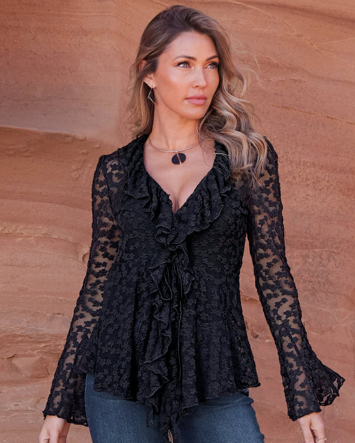 Lace Knit Ruffle Tunic Black