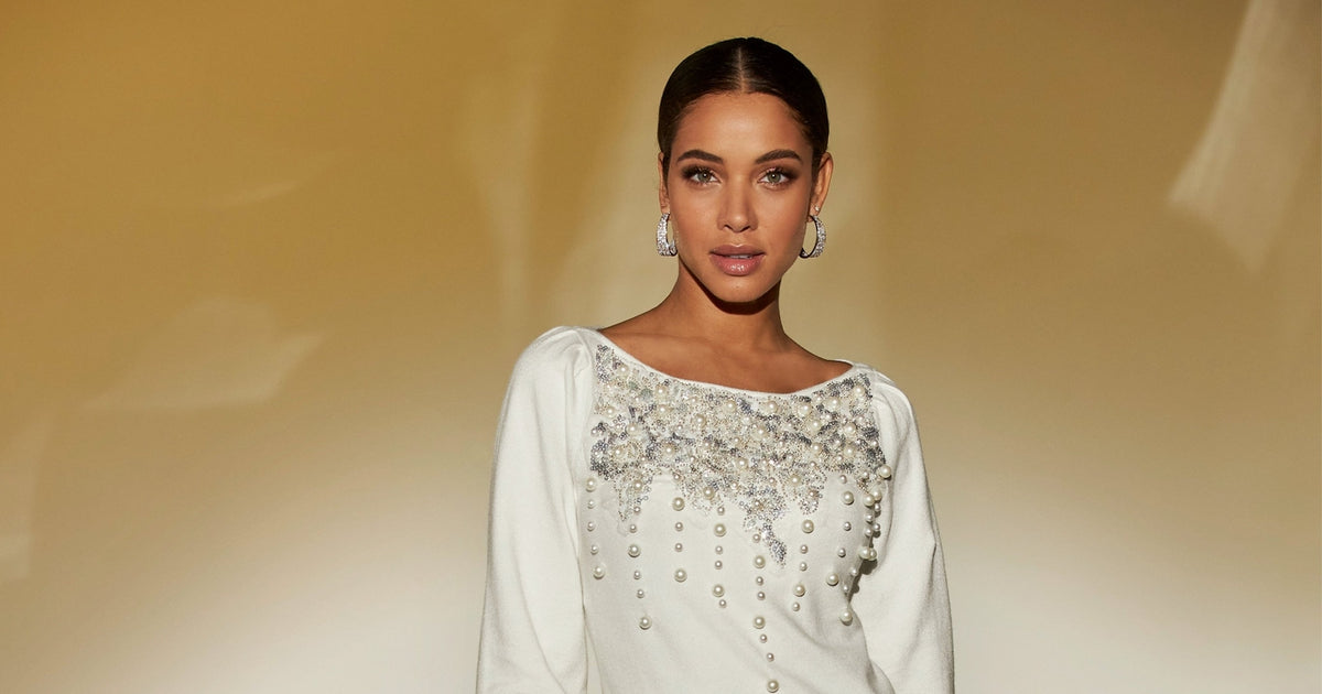 sweater dress with pearls Pearl Embellished Sweater Dress - Off White