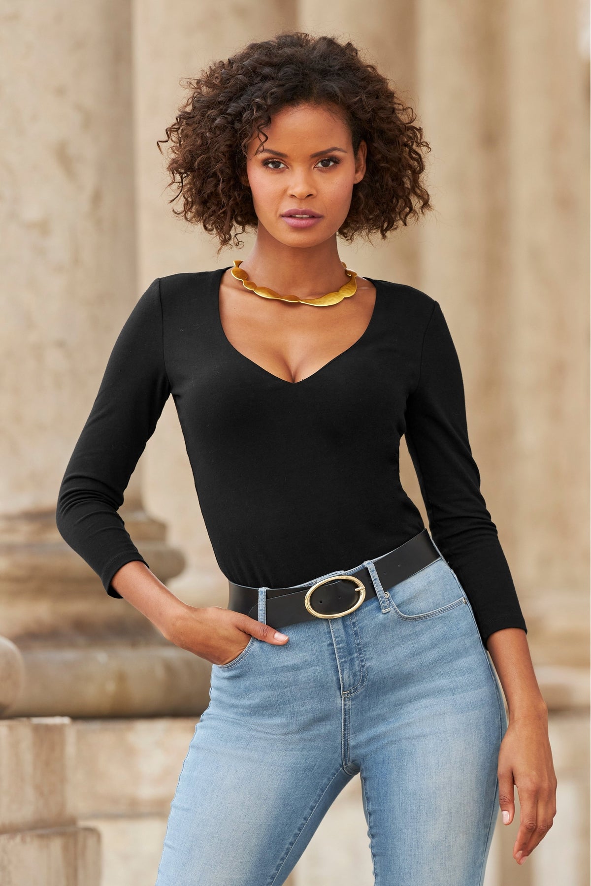 So Sexy V Neck Knit Top Black