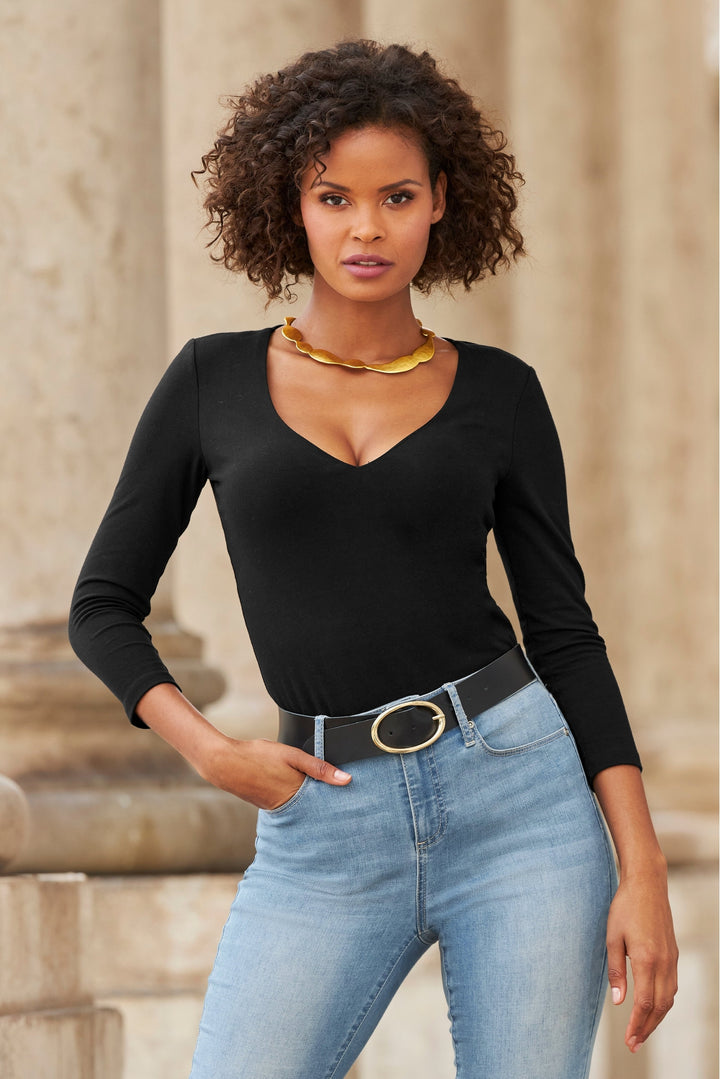 So Sexy V Neck Knit Top Black
