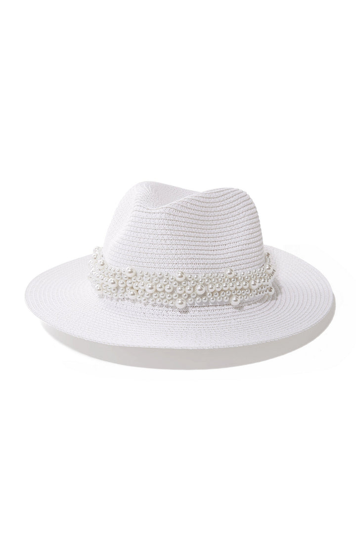 Pearl Trim Fedora Hat White