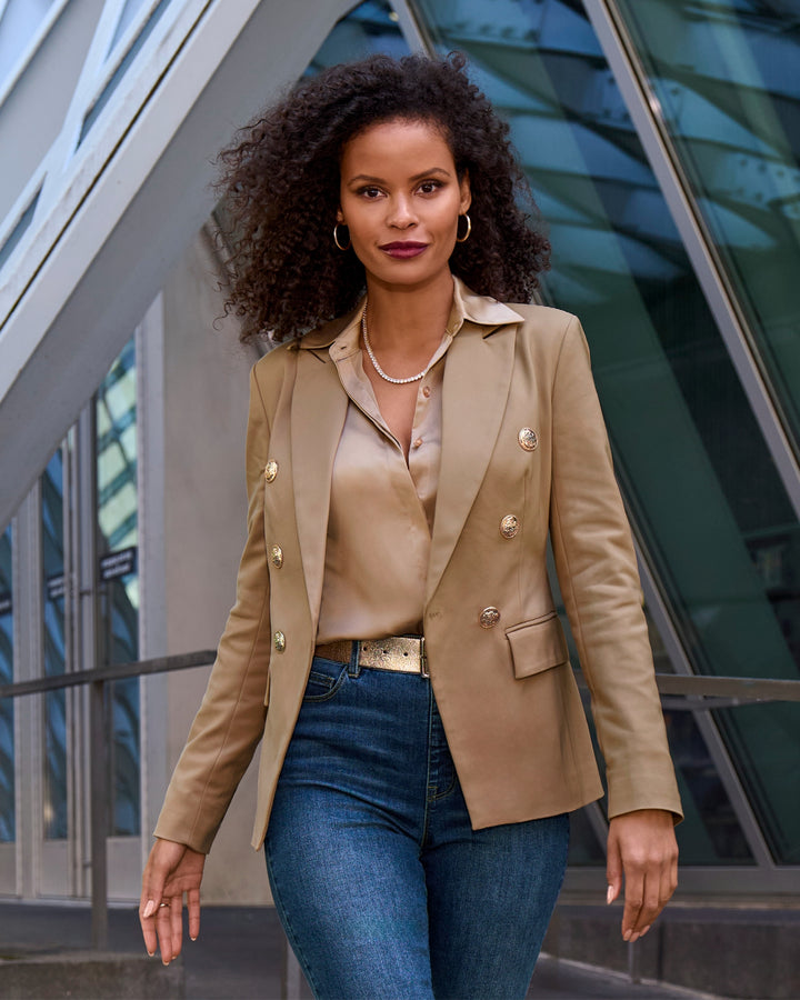 Modern Double-Breasted Blazer Camel