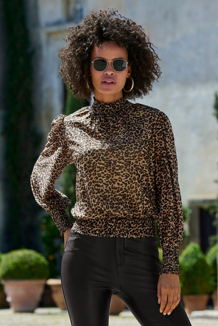 Leopard Mesh Turtleneck Multi