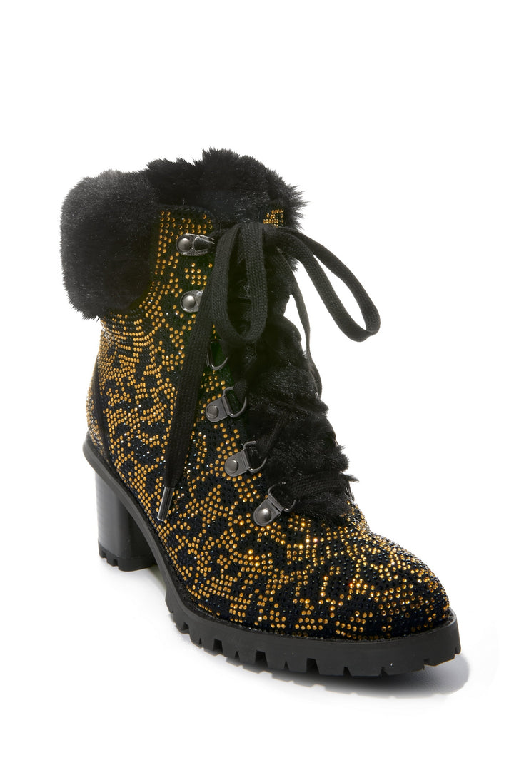 Faux Fur Animal Embellished Heeled Bootie Multi