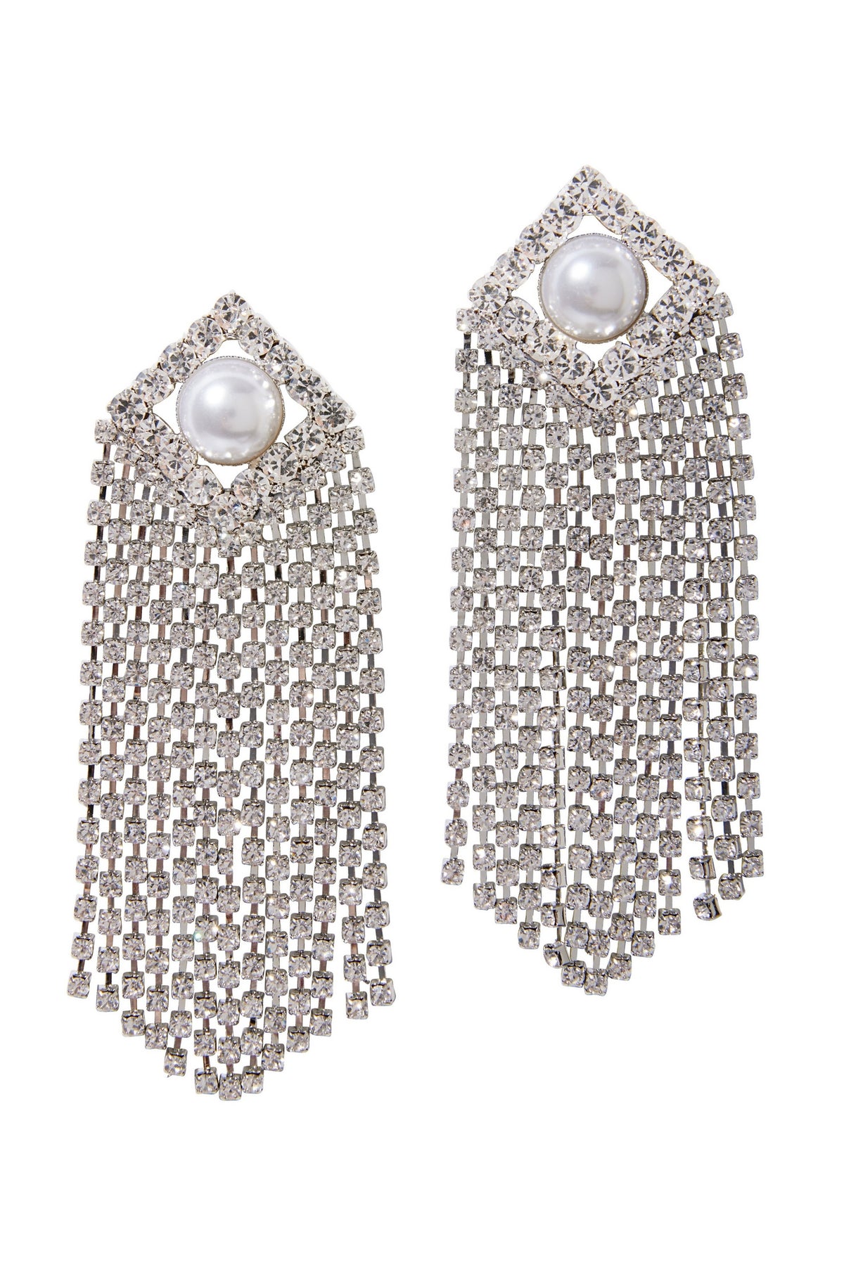 Pearl And Crystal Fringe Earrings Silver