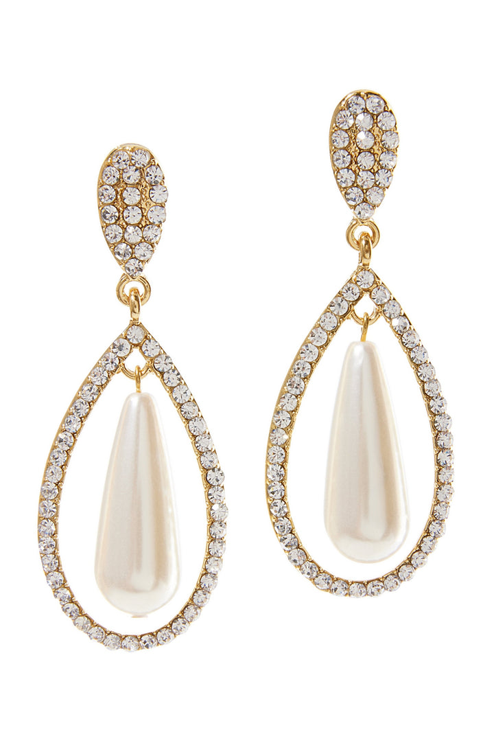 Pearl Crystal Teardrop Earrings Gold
