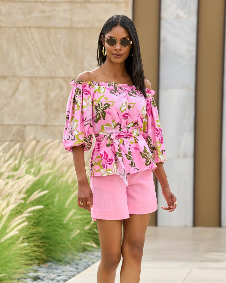Effortless Pull-On Linen Short Sachet Pink