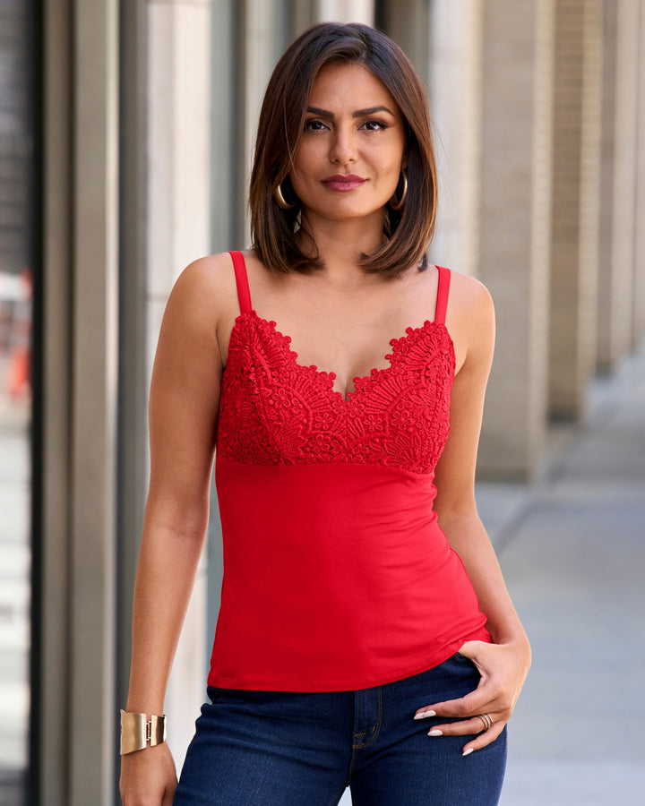 Lace Trim Cami Knit Top Racing Red