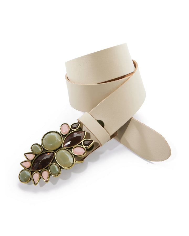 Multi Gem Buckle Belt Off White