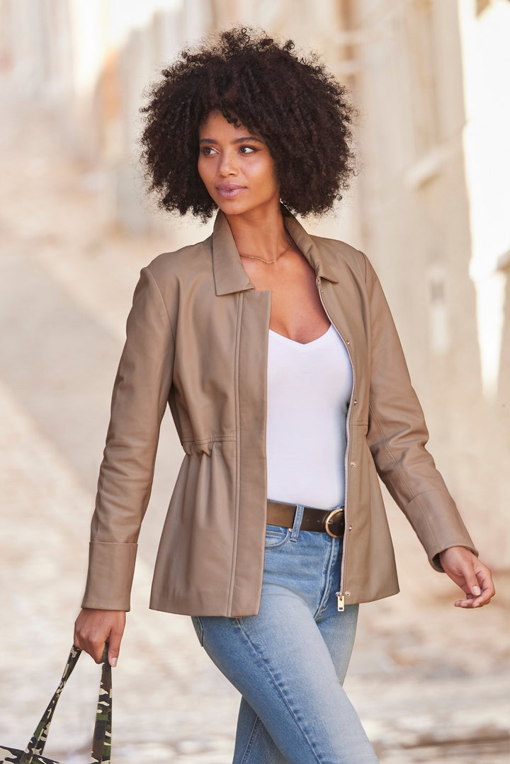 Chic Leather Shaped Utility Jacket Cornstalk