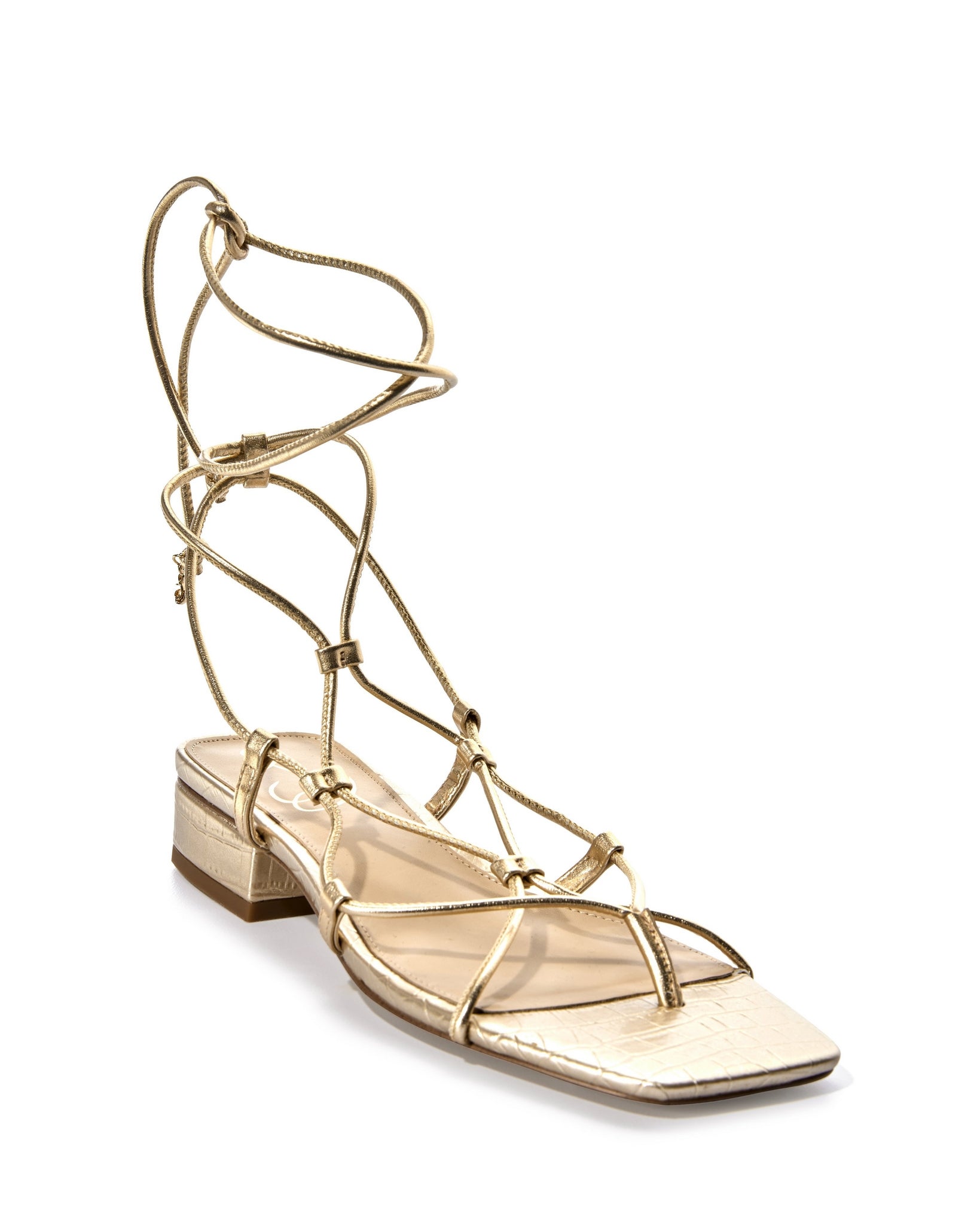 サンダル [MASONPRINCE] Thin Sole Lace-up Sandals Stretch Lace-Up Sandal (651388V1BT1-8265-GOLD-WHITE)