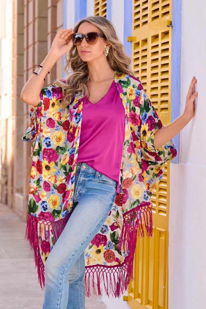 Novelty Fringe Kimono Jacket Multi