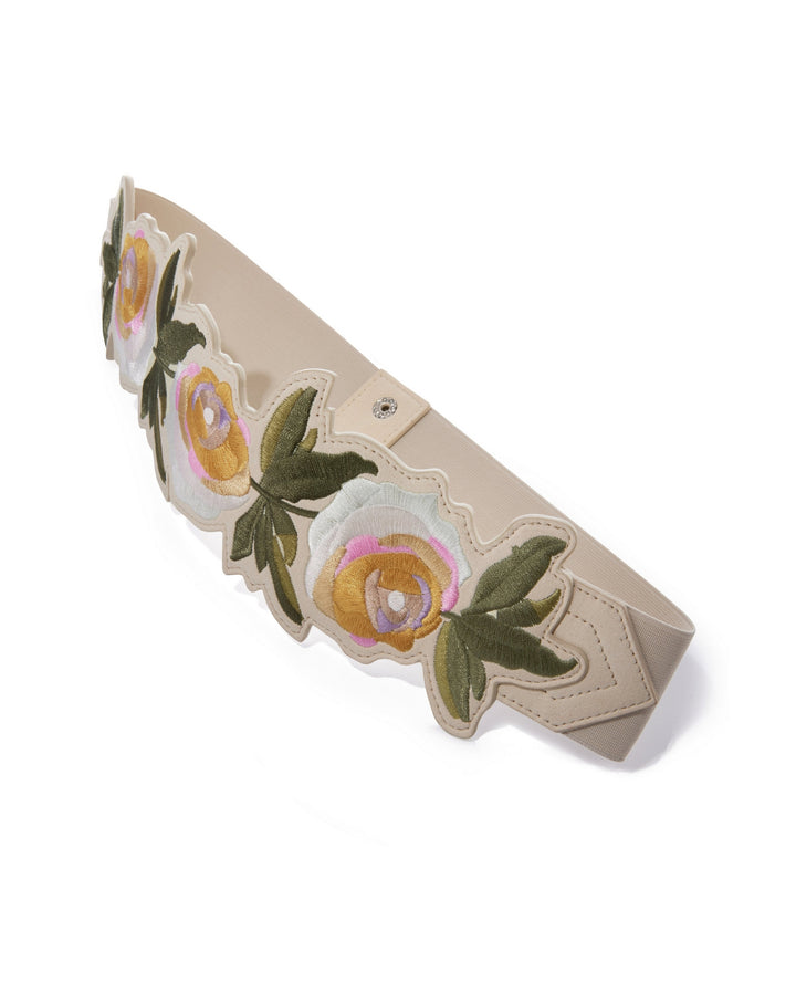 Embroidered Floral Elastic Belt Light Pink Multi