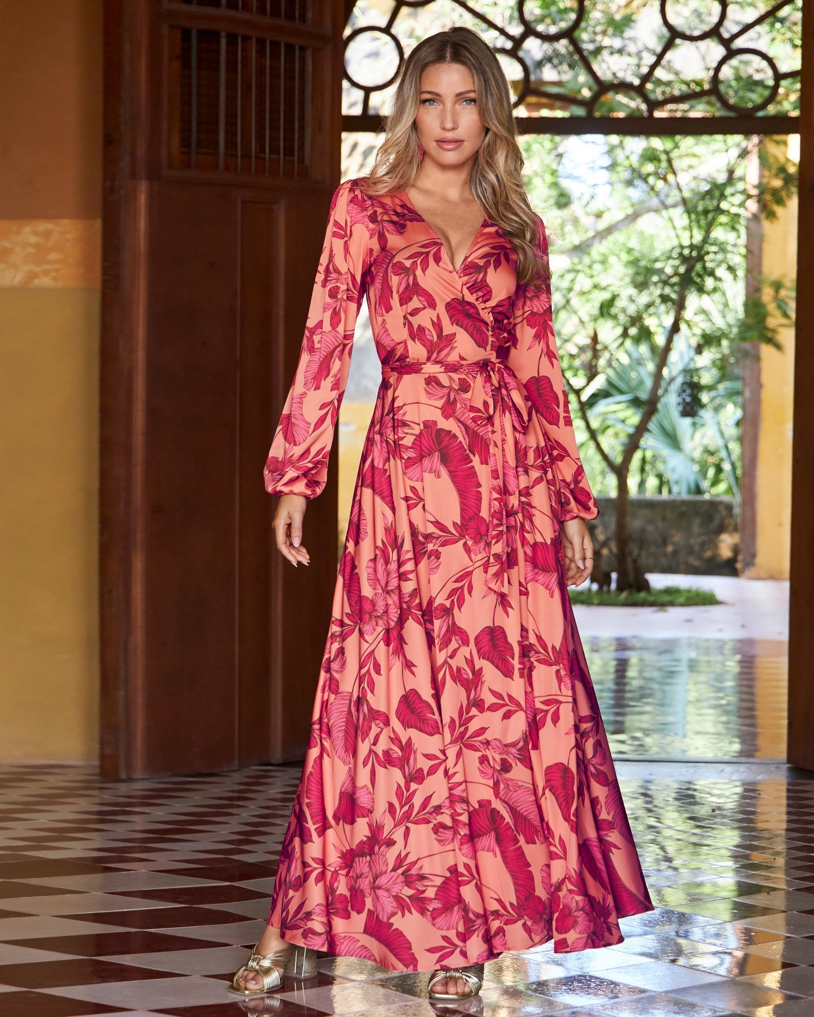 Tropical Nights Print Wrap Maxi Dress