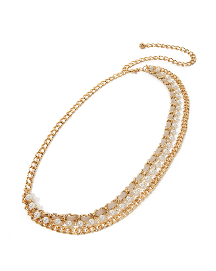 Triple Chain and Pearl Belt Gold