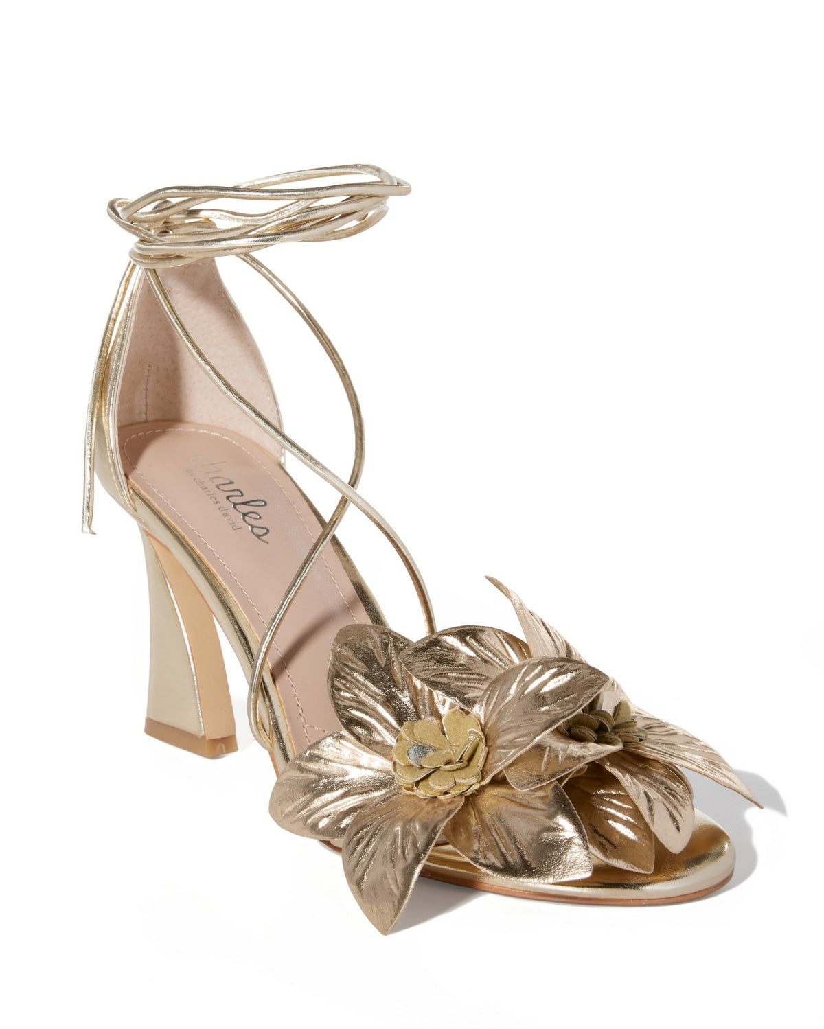 Floral Lace Up Heel Gold