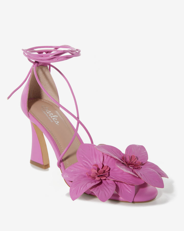 Floral Lace Up Heel Pink