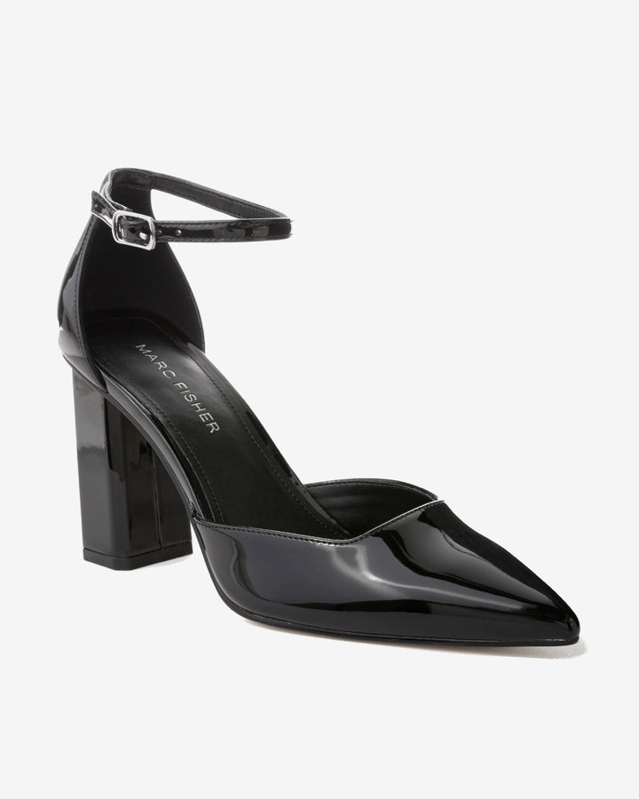 Pointed Toe Metallic Ankle Strap Heel Black