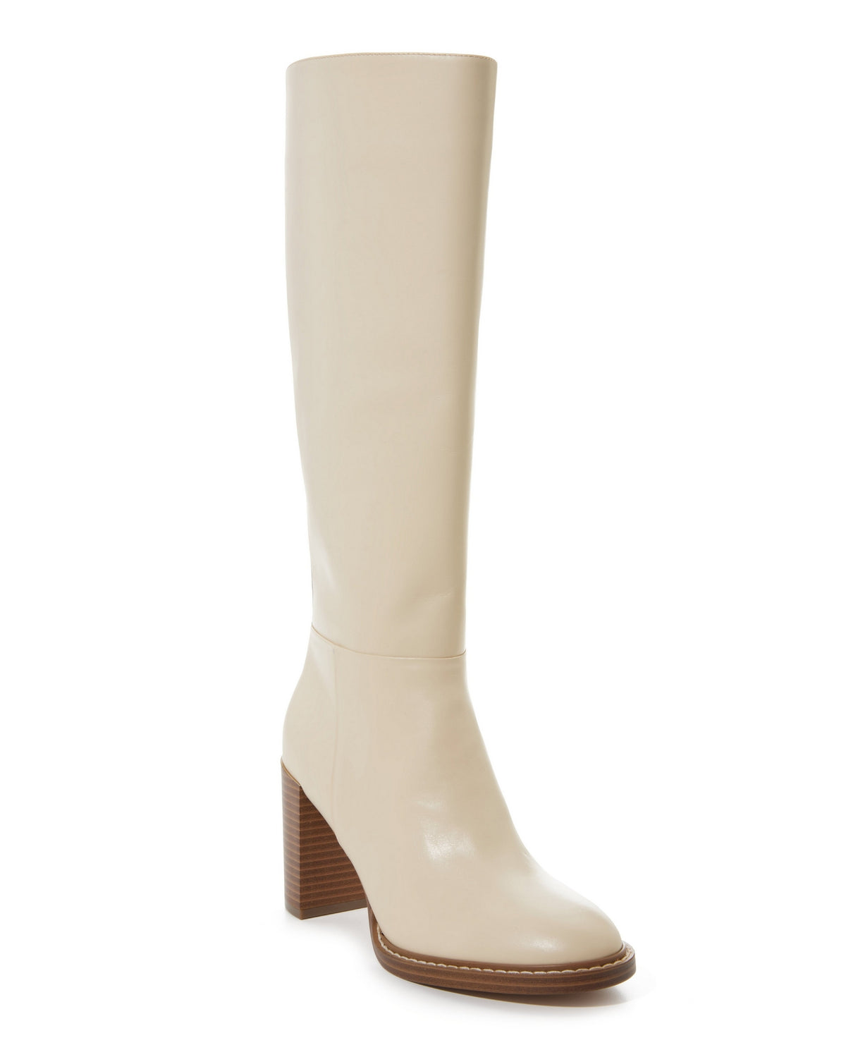 Tall Leather Heeled Boot Ivory