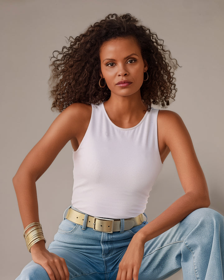 So Sexy High Neck Tank Knit Top White