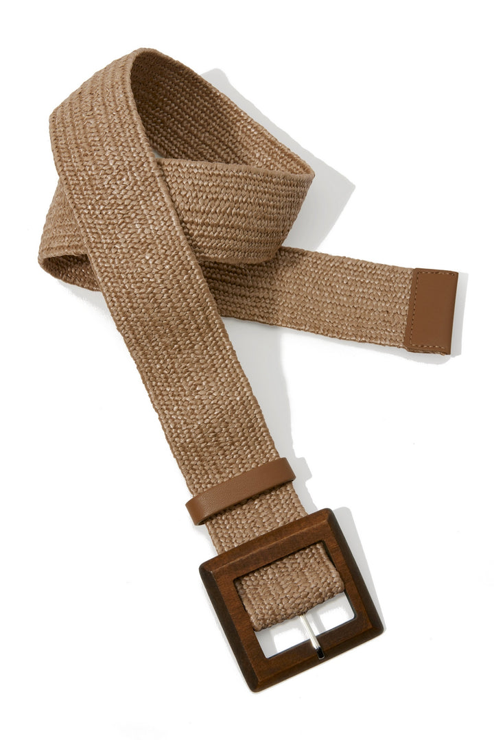 Wood Buckle Stretch Belt Tan