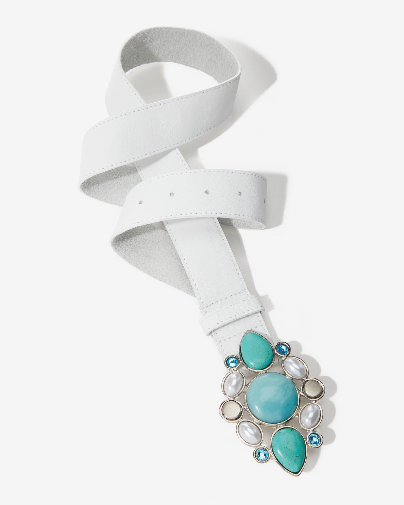 Color Pop Stone and Pearl Buckle Belt Blue Multi