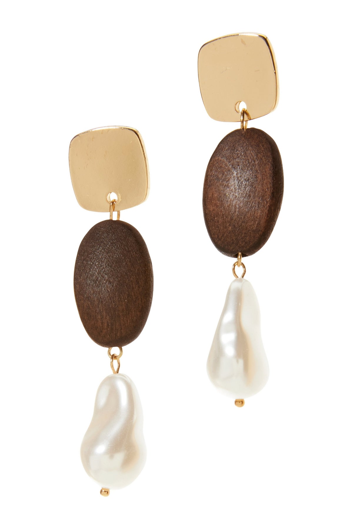 Wood & Pearl Earring Brown Multi