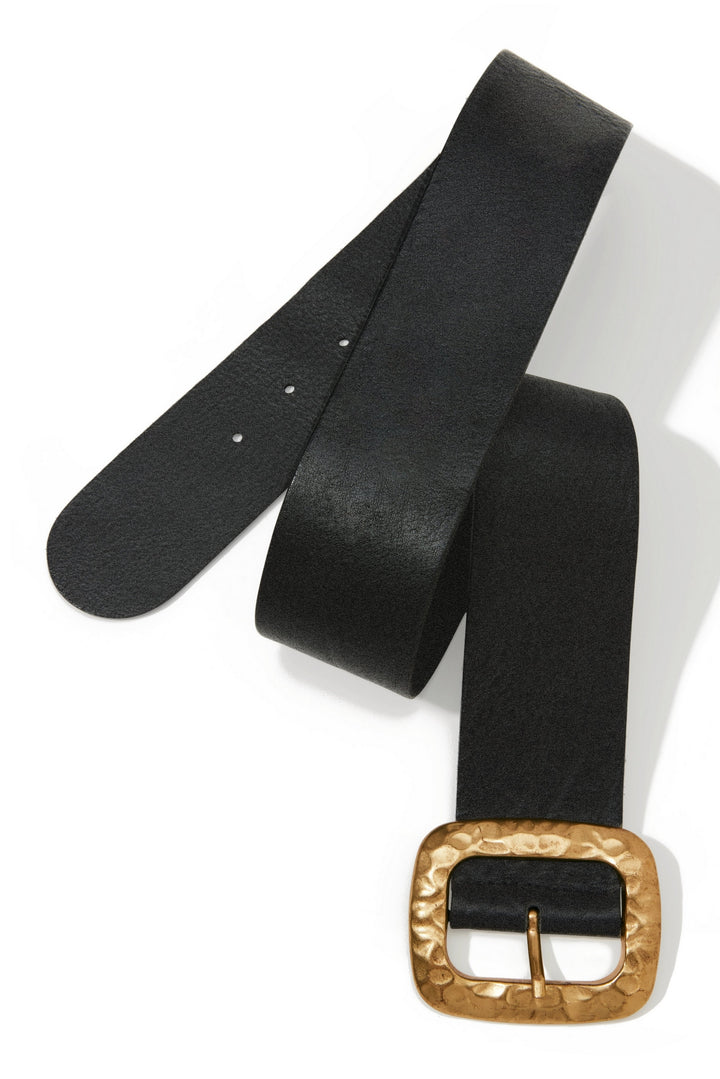Hammered Leather Waist Belt Black/Gold