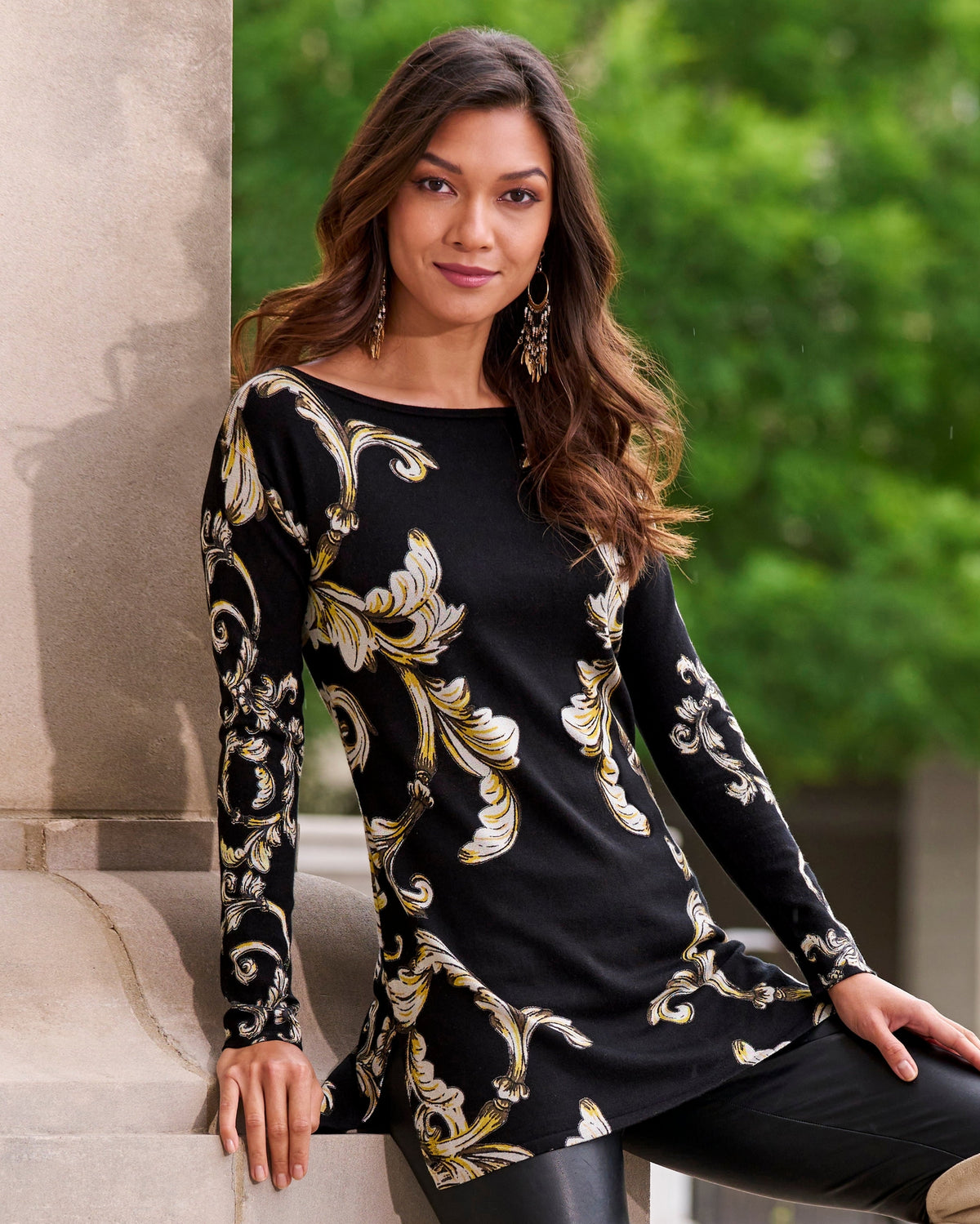 Status Boatneck Tunic Sweater Black/White