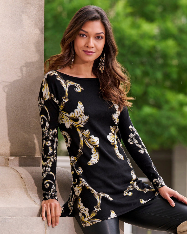 Status Boatneck Tunic Sweater Black/White