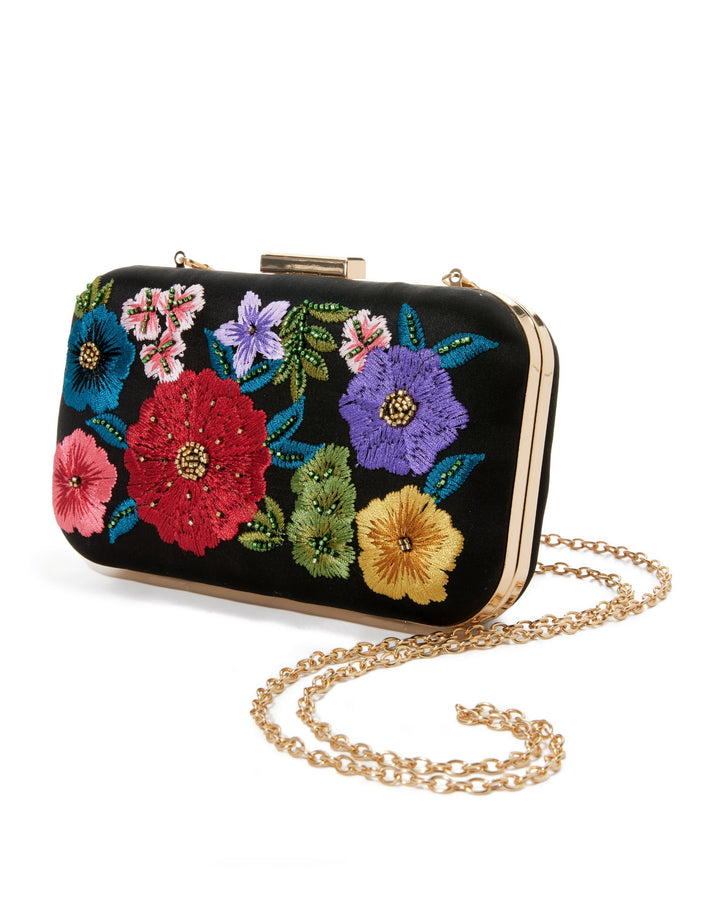 Embroidered Beaded Clutch Black Multi