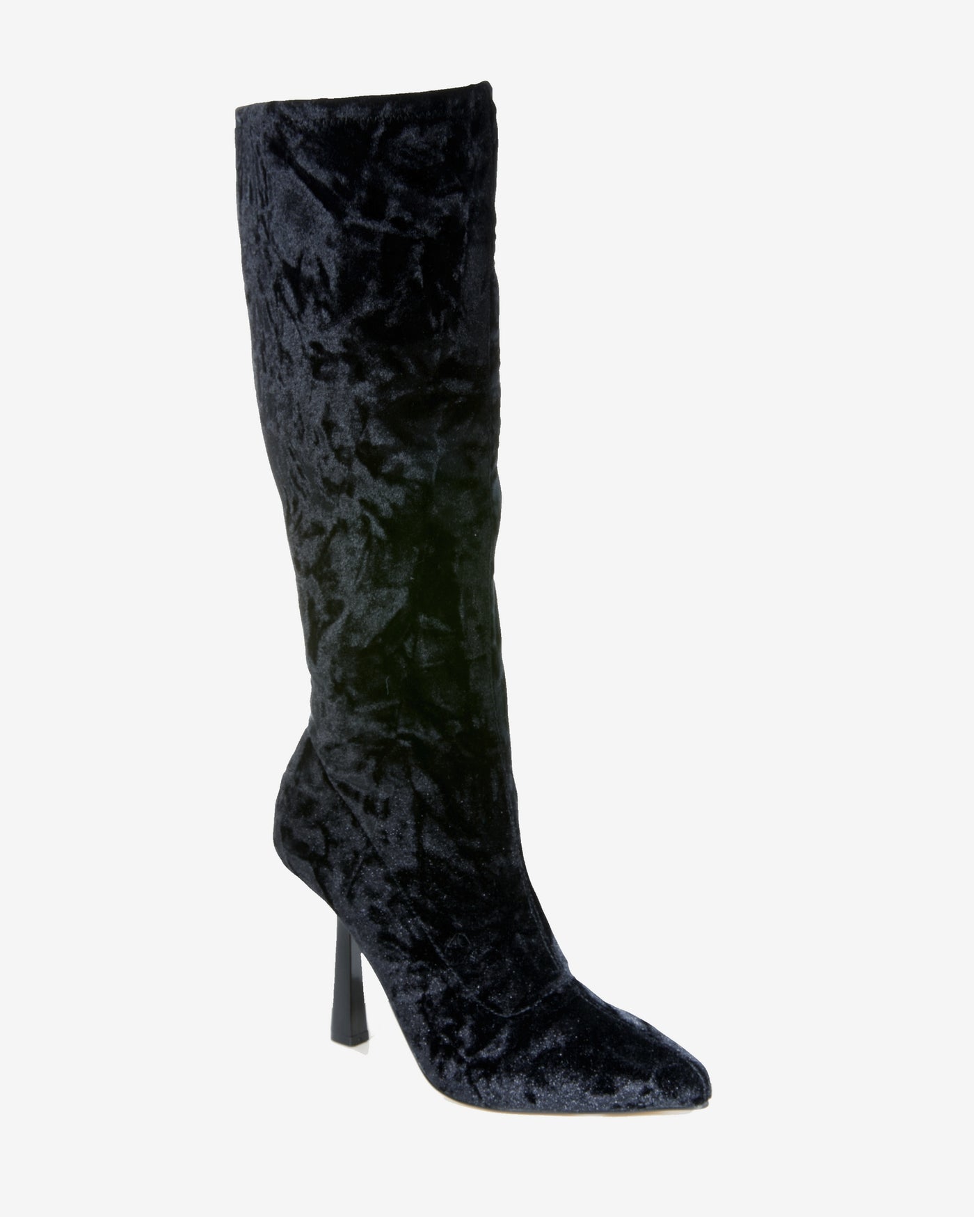 Crushed Velvet Tall Heeled Boot Black