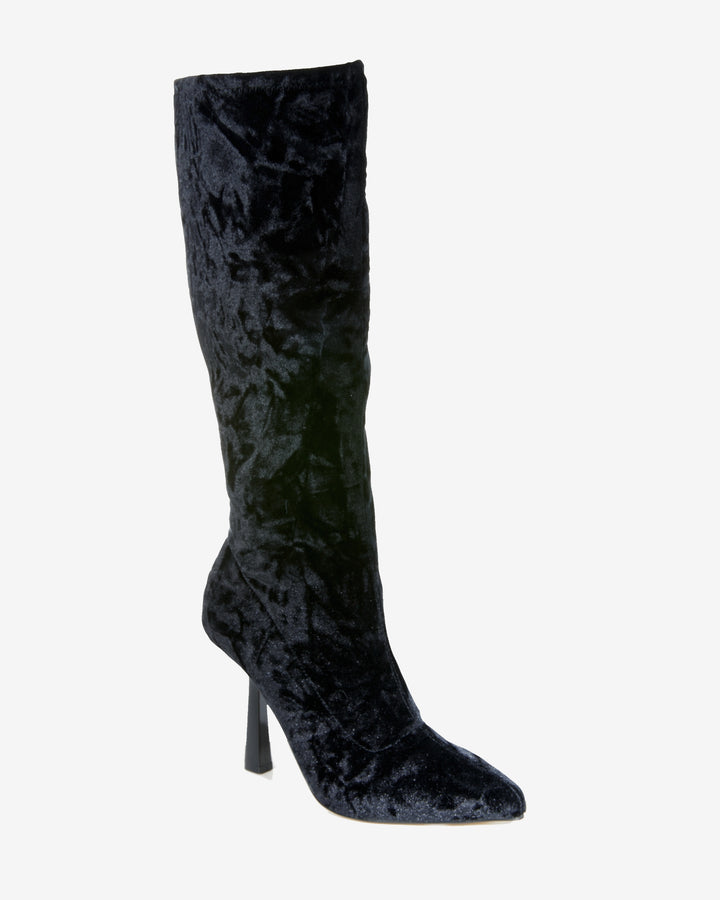 Crushed Velvet Tall Heeled Boot Black