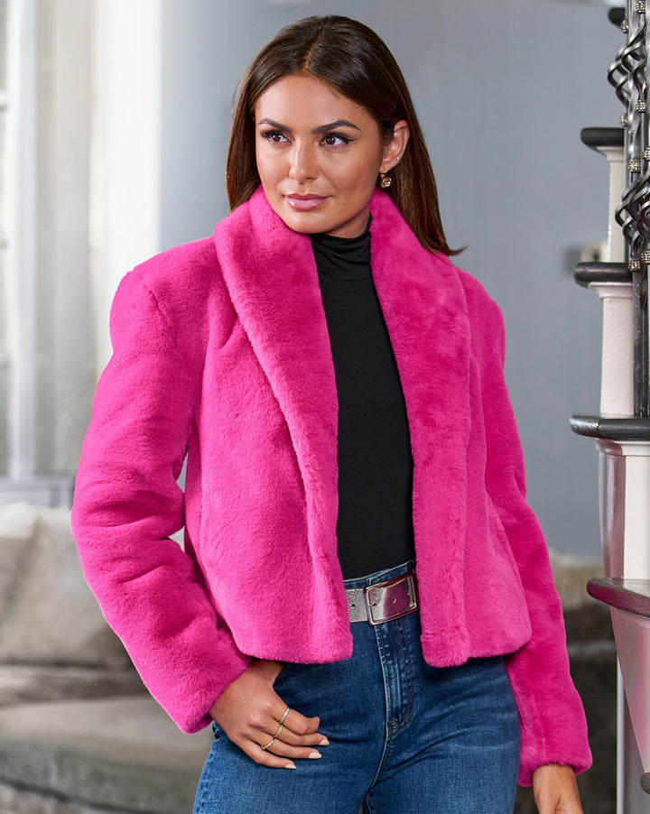 Shawl Collar Versatile Faux Fur Chubby Pink Peacock