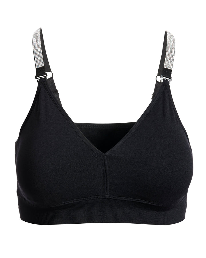 Crystal Strap It Plunge Bralette Black