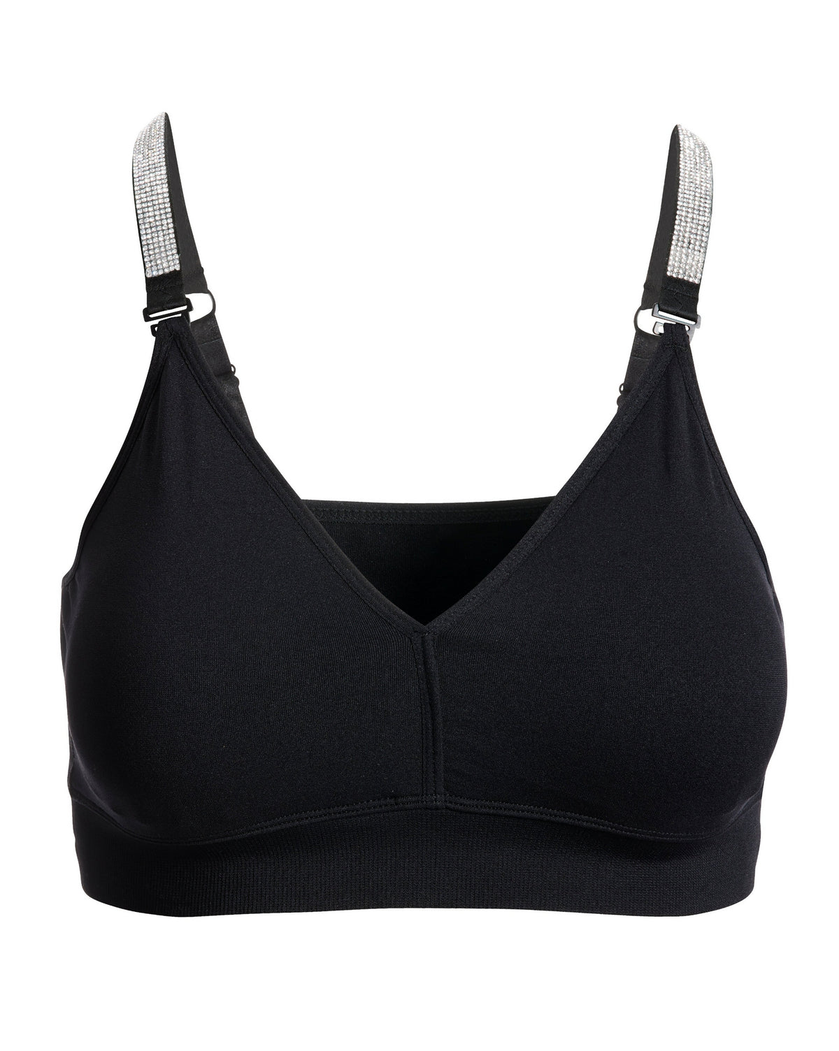 Crystal Strap It Plunge Bralette Black