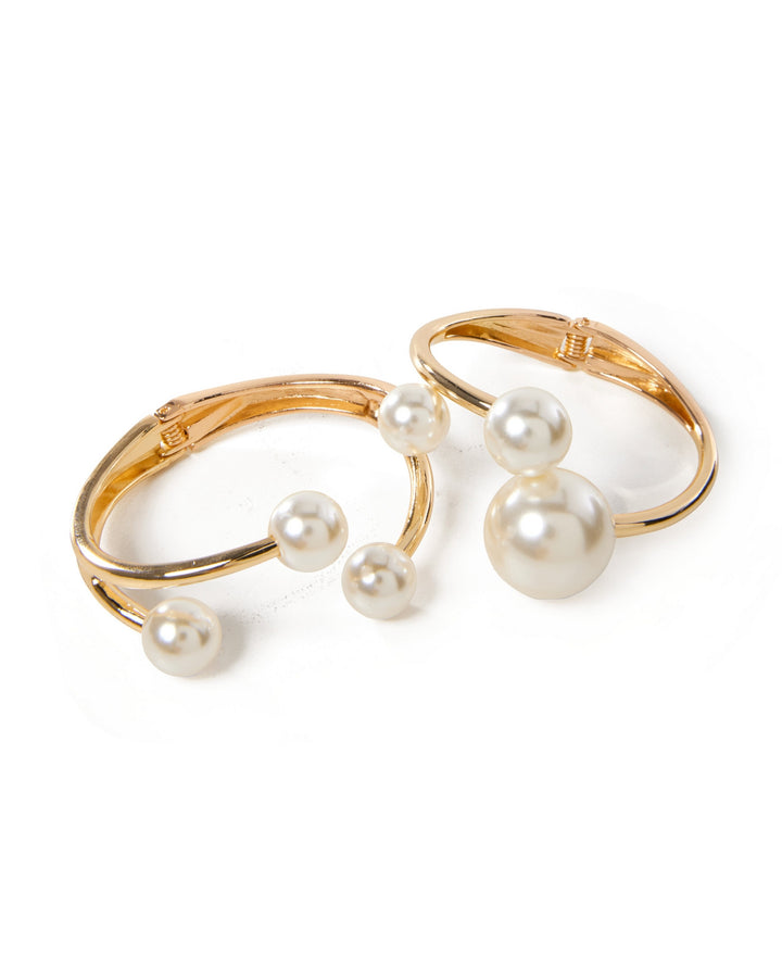 Pearl Bangle Set White/Gold
