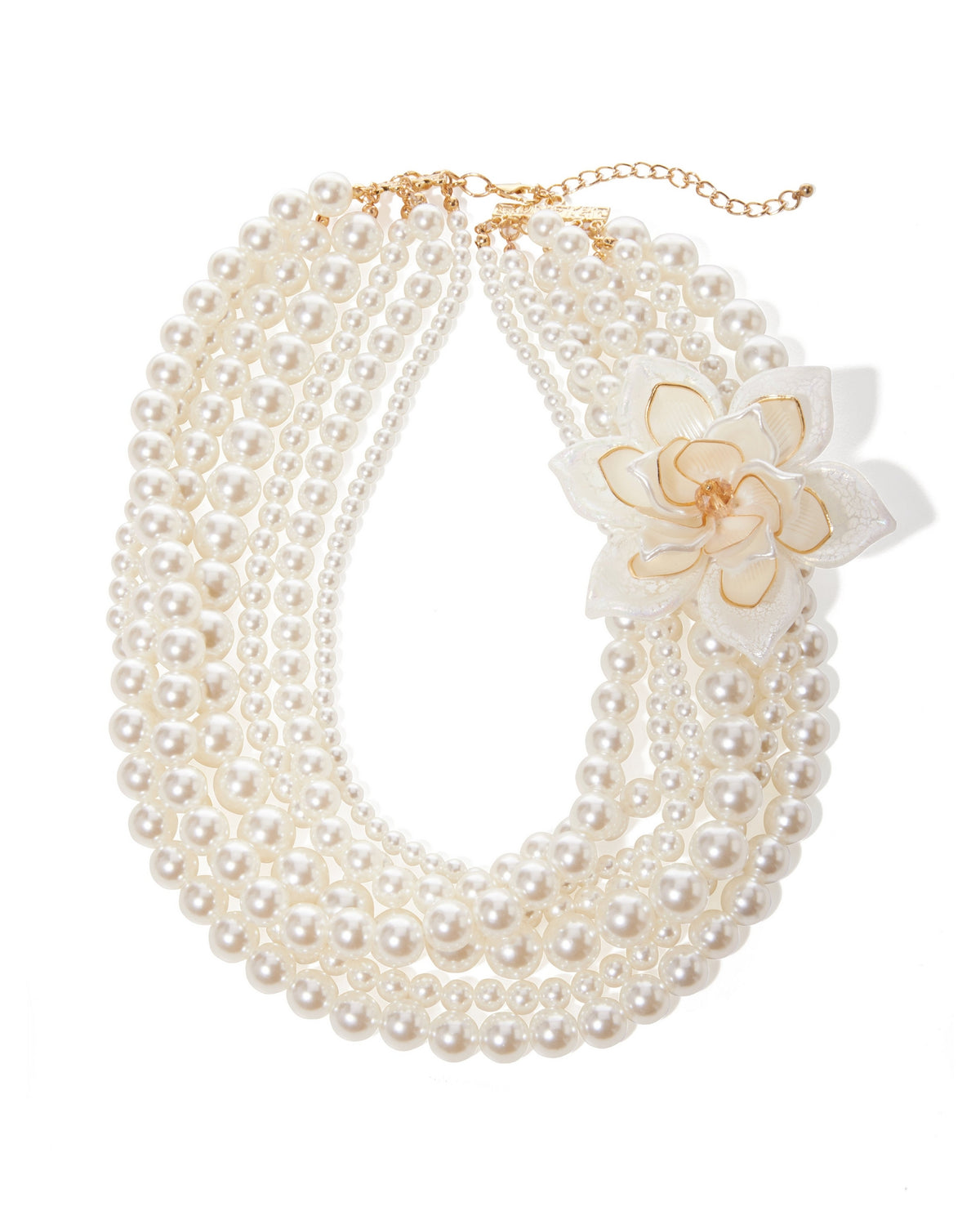 Layered Flower Pearl Necklace White/Gold