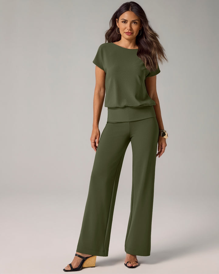 Beyond Travel High Rise Palazzo Pant Olive Night